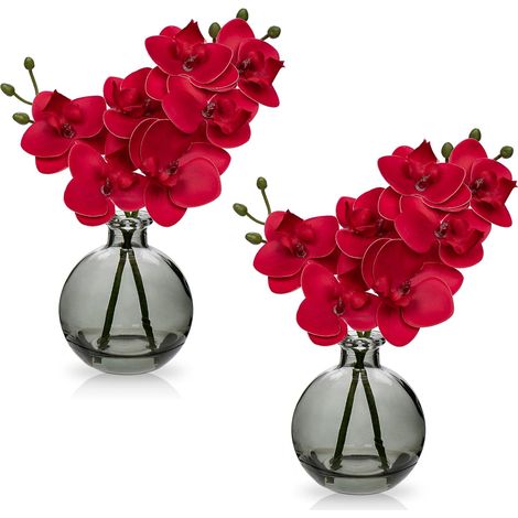 2pcs Orchidée, Vase en verre, Phalaenopsis artificielle, Soie réaliste, Décoration maison
