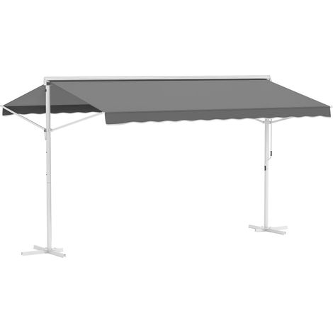Outsunny Store Double Pente Manuel rétractable Inclinaison réglable Acier époxy Blanc Polyester imperméabilisé Anti-UV Gris dim. 4,50L x 3,40l x 2,55H m