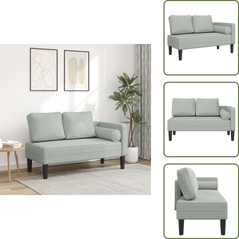 The Living Store Chaise longue avec coussins gris clair velours - Chaises Longues - Fauteuil Relaxant - Chaise Lounge - Mobilier Extérieur - Détente (1/5)