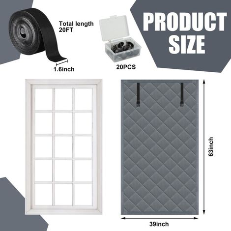 Coperta isolante invernale per finestre da 99 x 160 cm, coperta termica isolante a 3 strati, in misto tessuto Oxford/cotone, kit di isolamento invernale resistente per finestre. (1/4)