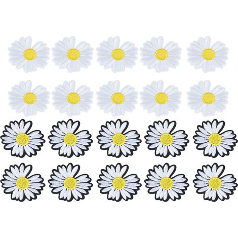 Patch de vêtement à fleur de marguerite, autocollant brodé pour décoration textile, assortiment noir et blanc (1/5)