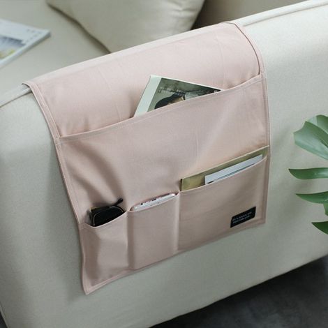 Organisateur d'accoudoir de canapé rose, sac fourre-tout pliable et multifonctionnel (1/5)