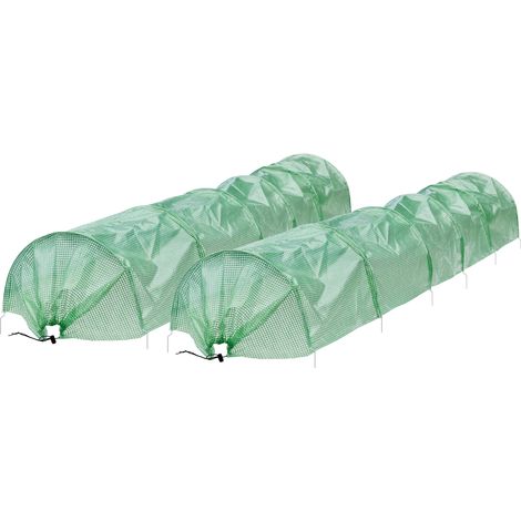 ECD Germany 2x Serre de Jardin  300x55x35 cm  3 m  Film de Grille PE, 135 g/m²  6 Fils d'acier, Ø 2 mm  Transparent / Vert  Tunnel de Croissance Accordéon Fruits Légumes Plantes  Châssis Froid (1/5)