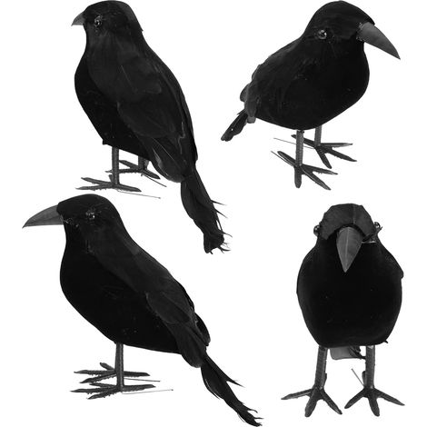 4pièces Lot de Corbeaux Décoratifs à Plumes Artificielles Accessoire Halloween Et Décoration De Pâques Style Aléatoire (1/5)