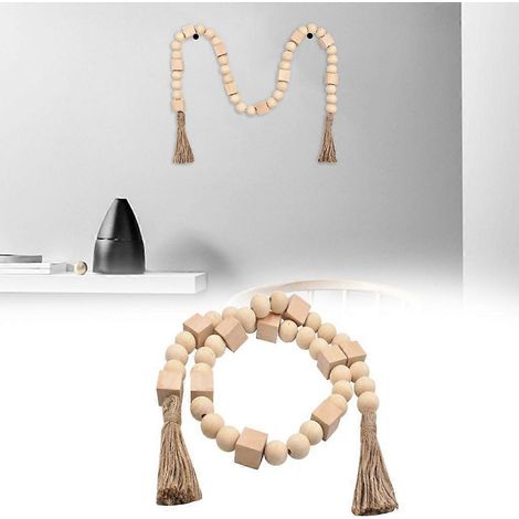 Collier de perles en bois tissées à la main, suspension décorative pour la maison. (1/4)