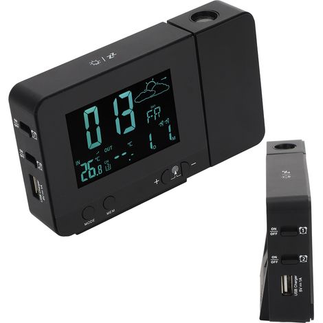 8-farbige projizierbare Uhr 100-240V mit Wettervorhersage, Schlummerfunktion, USB-Ladefunktion, Innen-/Außentemperaturanzeige (Modell 3531B, ohne Batterien für Haupteinheit und Empfänger, europäischer (1/5)