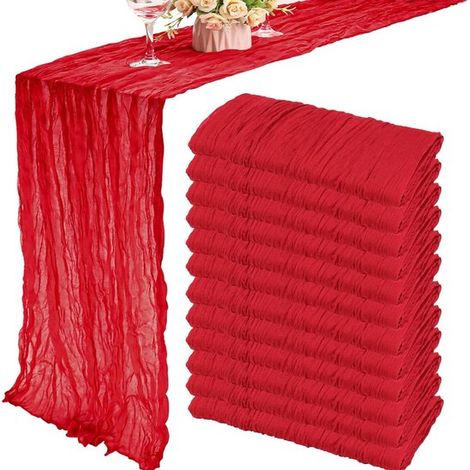 Mesa de cocina de 1 pieza de 300 x 90 cm, estilo bohemio, de malla, cumpleaños, despedidas de soltera y banquetes, Color rojo brillante (1/5)