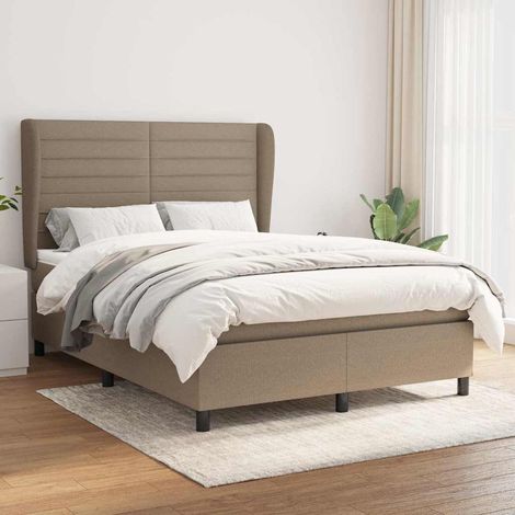 Sommier à lattes de lit avec matelas Taupe 140x200 cm Tissu (1/5)