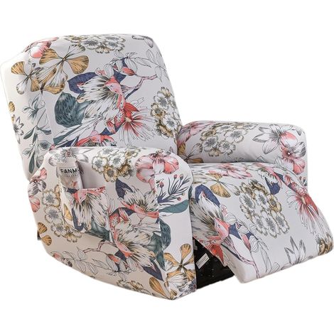 Housses de Fauteuil, Housses complètes pour Fauteuil, 4 pièces élastiques, Housse de Protection pour Fauteuil Relax, Housse Extensible pour Chaise Longue avec Poches (Été coloré) (1/5)