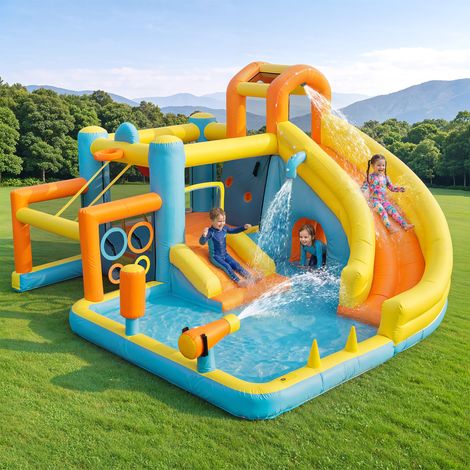 Parque Acuático Hinchable Infantil De 405x416x218 Cm Con Tobogán, Piscina, Soplador De 450 W Y Tejido Oxford Multicolor 95642855