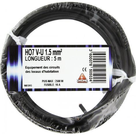 Cable eléctrico H07 V-u 1,5 mm² 5 Negro