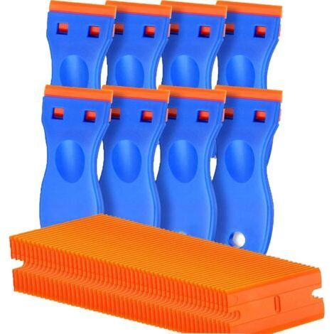 Grattoir en plastique avec 100 lames de rechange, dissolvant adhésif pour autocollants, ustensiles de cuisine et peinture sur vitres, 8 pièces (1/4)