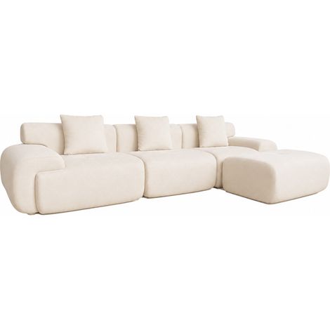 Canapé nuage compressé modulable en tissu chenille beige 4-5 places SHEFFIELD (1/5)