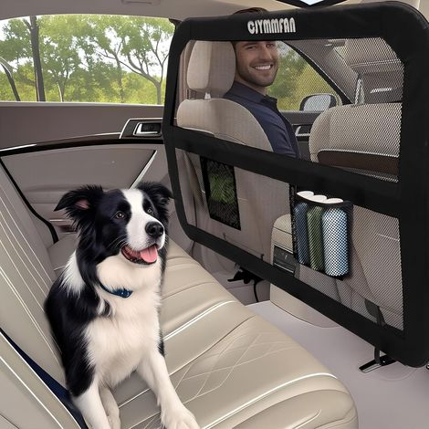 Grille de séparation pour chien avec couverture élargie pour siège arrière et coffre, filet pour chien avec filet transparent et cadre en métal robuste, grille pour chien pour voiture et SUV (1/5)
