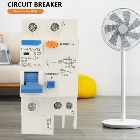 Disjoncteur différentiel de sécurité DZ47LE-32 1P+N 20A 230V 30mA pour maison 1 pièce (1/5)