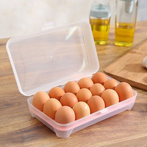 Boîte de Rangement Œufs 15 Alvéoles Plastique, Organisateur Réfrigérateur Rose (1/2)