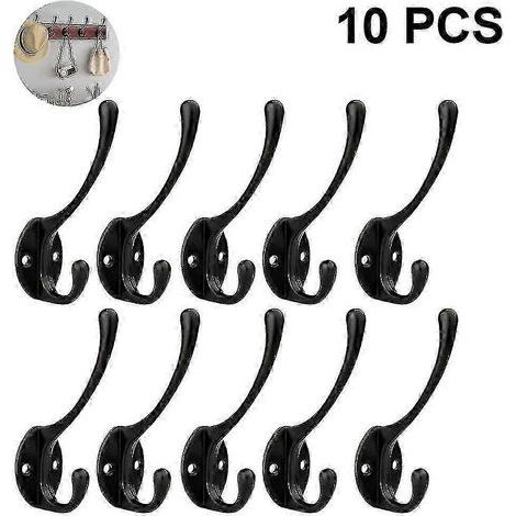 Lot de 10 crochets muraux doubles robustes, style rétro rustique noir, pour la maison et le bureau (1/3)