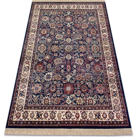 Teppich WINDSOR 22991 ORNAMENT, RAHMEN, FRANSE dunkelblau / elfenbein blue 60x100 cm