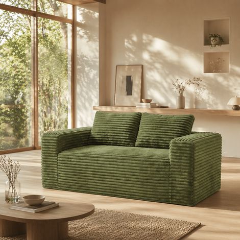 Canapé 2 places assise profonde en velours côtelé, canapé au sol sans montage, mousse haute densité, petit espace salon chambre vert (1/5)