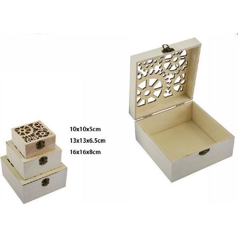 TrAdE Shop Traesio - Set 3 Pz Scatole In Legno Decoupage Portagioie Incise Scatola Cofanetto 74011a -