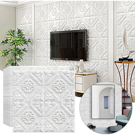 Lot de 20 panneaux muraux autocollants floraux,35 x 35 cm, papier peint décoratif 3D, carreaux en mousse (1/5)