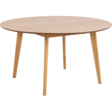 Hellin – Table à manger ronde en bois 6 à 8 places D140 cm – Plateau MDF chêne – Pieds en hévéa laqué – Style nordique moderne (1/5)
