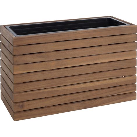 [JAMAIS UTILISÉ] Jardinière HHG-483, bac à fleurs, pot de fleurs, jardinière sur pied, carrée 41 x 63 x 23 cm, pour l'extérieur, en bois d'acacia, certifiée MVG, brun clair