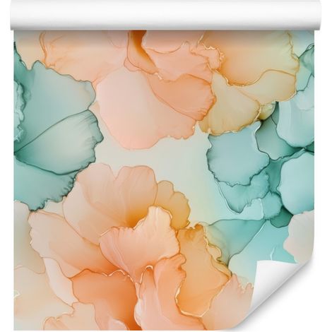 Papel pintado en tonos crema, melocotón y verde mar para salón y dormitorio, 50x1000 mm. (1/5)