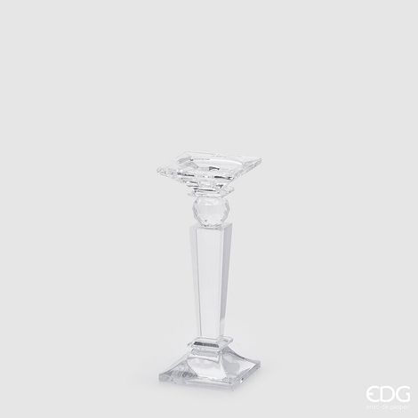 EDG Enzo De Gasperi Portacandela Crystal Quadrato H 24 Cm 9 x 9 Cm Natural Trasparente