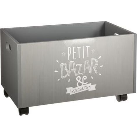 Coffre de rangement à roulettes Gris en Mdf - Dim : L48x l30 x H28 cm - PEGANE - (1/2)
