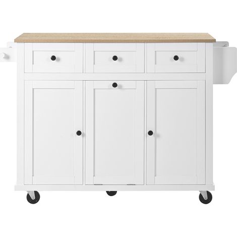 ELVMI Carrello da Cucina con 2 Cassetti, Vano per Bidone e Piano Pieghevole, in MDF, Bianco e Naturale (1/5)