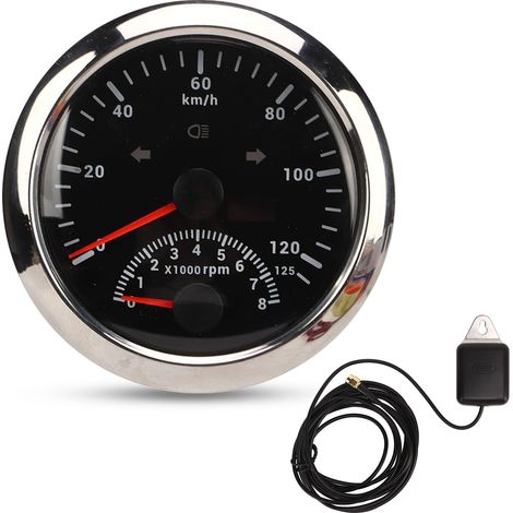 GARRYFIZH – Compteur de vitesse GPS 85 mm – Plage 0-125 km/h – Tachymètre 0-8000 tr/min – Rétroéclairage rouge – IP67 étanche pour motos et bateaux (1/5)