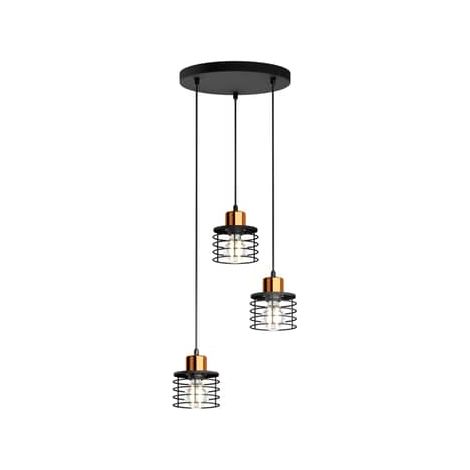 [NEUWERTIG] B-Ware Helam Hängeleuchte Edison Deckenlampe Pendelleuchte E27 Schwarz Kupfer 3 Flg Run