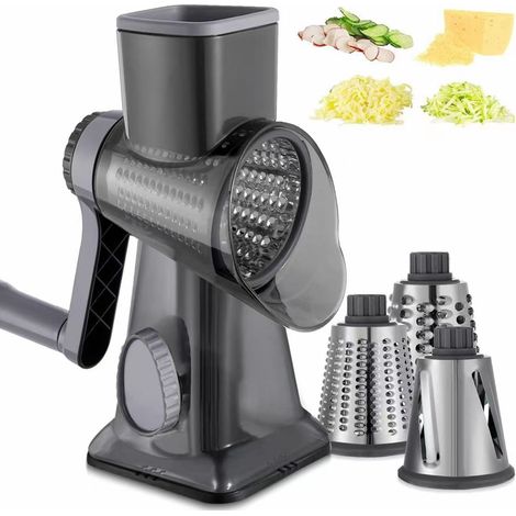 Râpe À Fromage - Râpe Rotative À Manivelle - 3 Lames Interchangeables En Acier Inoxydable - Base À Ventouse - Pour Fromage Légumes Noix - 1 Pièce (1/5)
