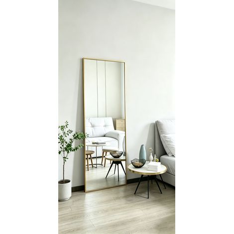 Miroir sur pied 150 x 40 cm, Cadre en Aluminium, Corps Entier, Miroir Verre trempé – Pour chambre, salon, salle de bain