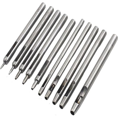 10 Pièces Emporte Pièce cuir, Poincon Creux Poinon en Cuir Poinon Creux en Acier Rond Set Outils de Perforation de Trou Creux de Cuir Pour Bracelet De Montre Ceinture 0.5mm-5mm (1/5)