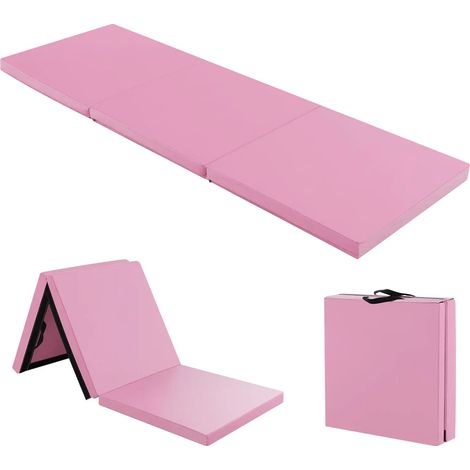 Tapis de gymnastique rose pliable en 3 parties avec poignées et housse en PU zippée amovible pour yoga et arts martiaux (1/5)