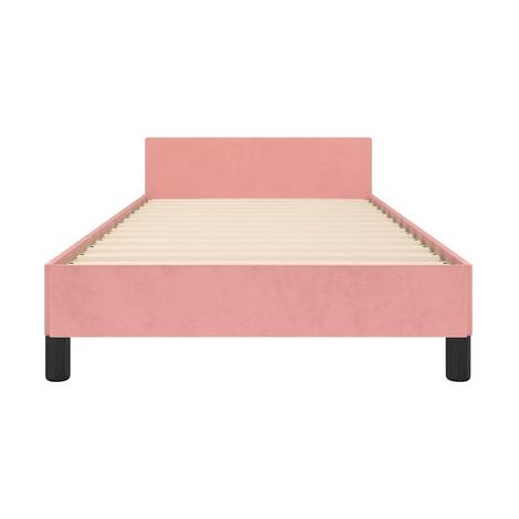 Cadre de lit et tête de lit sans matelas, rose, 80 × 200 cm, velours, velours doux et confortable, tête de lit confortable, pour chambre, confort quotidien, assemblage rapide (1/5)