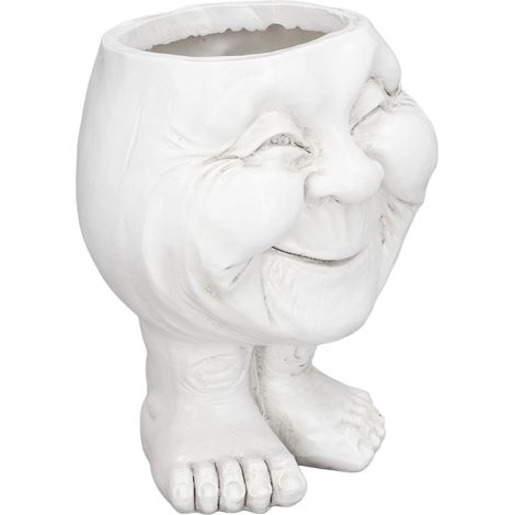 Pot décoratif en résine imperméable avec sculpture de visage amusant, blanc, type A (1/5)