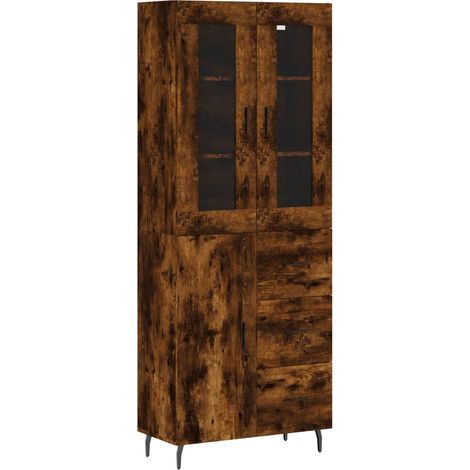 Aparador cómoda armario mueble de almacenaje organizador cocina salón alto 69,5 x 34 x 180 cm madera de ingeniería marrón 020033540 (1/5)