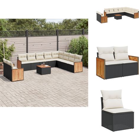 Salon de jardin 11 pcs avec coussins noir résine tressée - Ensemble Salon De Jardin - Meuble Extérieur - Jardin Design - Mobilier De Jardin - Chaise Lounge (1/5)