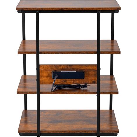 Meuble TV d'angle 4 niveaux avec multiprises et LED, étagères en bois ajustables pour DVD et consoles, couleur marron (1/5)