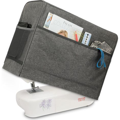 Housse anti-poussière pour machine à coudre avec poches de rangement, compatible avec la plupart des machines Singer et Brother standard, grise (1/4)