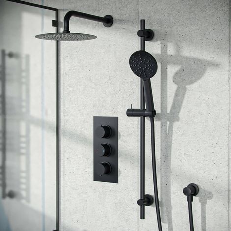 2-Way Matte Black Overhead Rainfall Shower and Handset Complete (1/5)