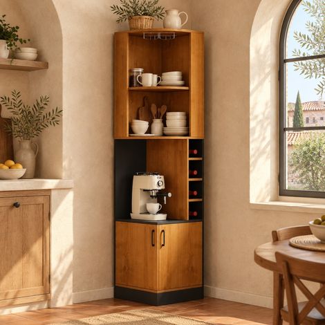 Buffet d'angle à vin 40 x 40 x 182 cm en MDF naturel OKMYHOME (1/5)