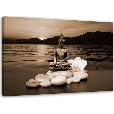 Image sur toile, Bouddha sur pierres marron - 100x70 (1/5)