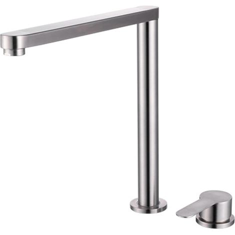Küchenarmatur aus gebürstetem Nickel, 360° schwenkbar, verdeckte Hebevorrichtung, klappbar, Warm-/Kaltwassermischer mit separaten Hebeln, Edelstahl 304