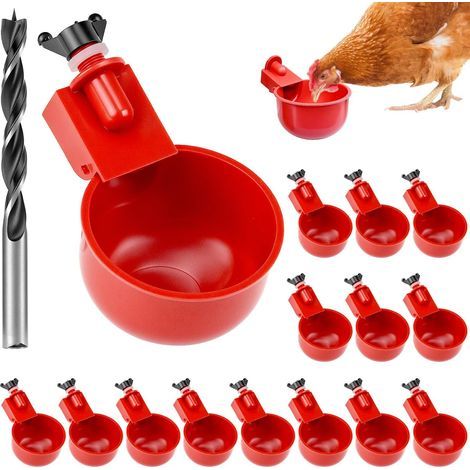 Set of 16 Automatic Chicken Waterers, Stainless Steel and Plastic, Leakproof System for Poultry (1/5)