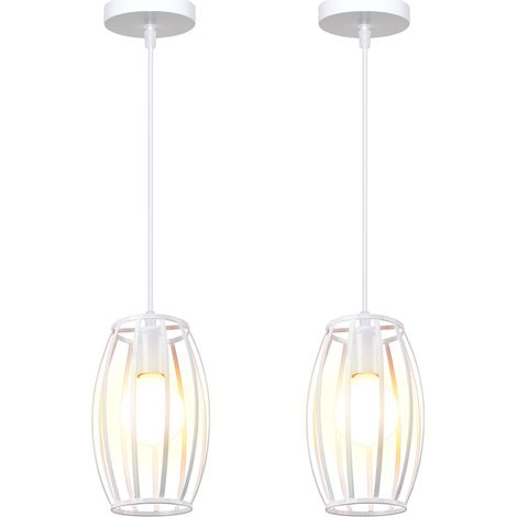 2X Lámparas De Colgar Retro Lámpara Vintage Lámparas De Colgar De Jaula Geométrica Para Dormitorio, Sala De Estar, Comedor, Cocina Blanco