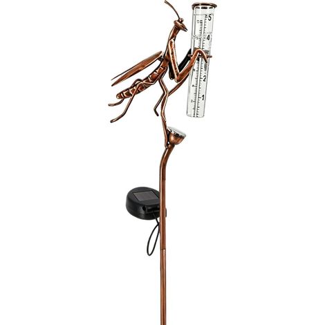 Pluviomètre Décoratif Solaire LED, Statue Mante Religieuse en Métal, Tube de Mesure de Pluie pour Jardin (1/5)